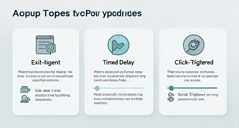 A comparison chart showing the different types of website popups, their common uses, and ideal placement timing.