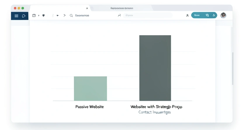 A graph overlayed on a website mockup, showing a significant increase in lead conversion rates after the strategic implementation of a popup.